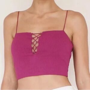 Free People Lola Cropped Ribbed Purple Tank Top